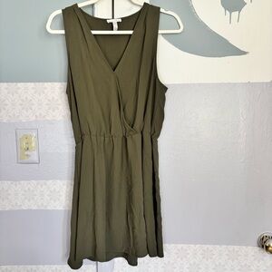 Leith Olive Green V-Neck Mini Dress